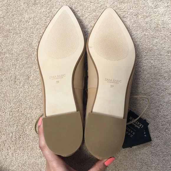 Zara Leather Nude Flats - Picture 7 of 11